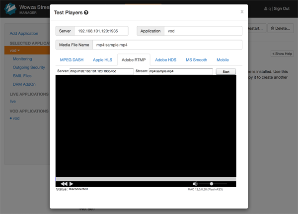 wowza streaming engine manager test players