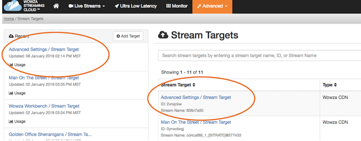 Wowza Streaming Cloud Stream Targets