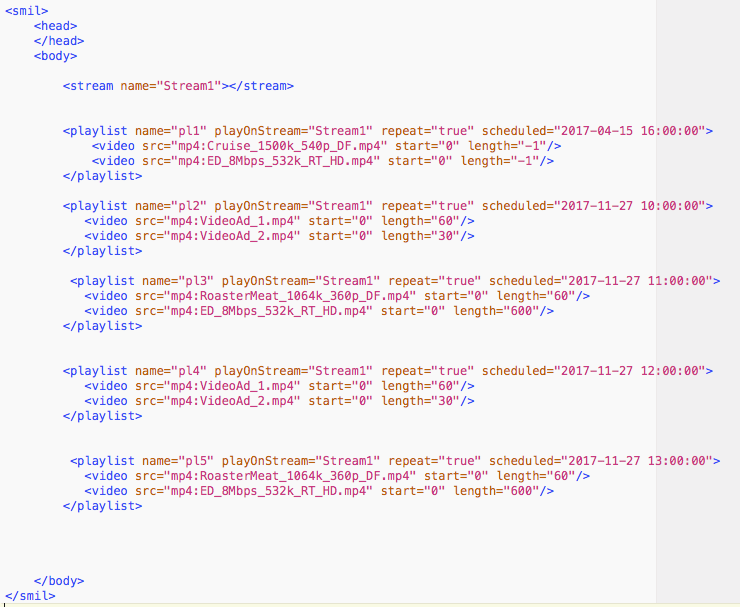 Create a video ad playlist in a SMIL file