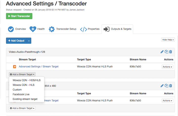 Wowza Streaming Cloud Add a Stream Target