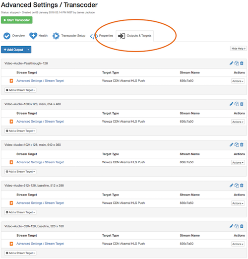 Wowza Streaming Cloud Outputs and Targets