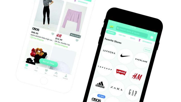 A shopping app user interface on a smart phone. 
