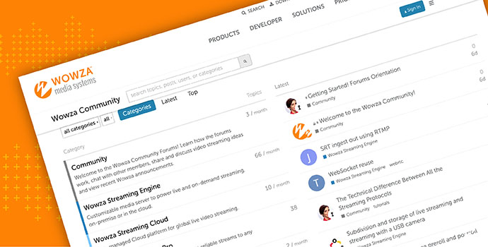Screenshot of Wowza Community Forums homepage