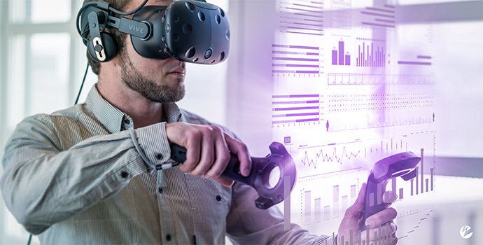 Person wearing virtual reality goggles