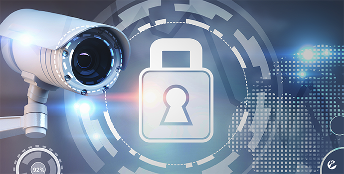 IP camera with digital-looking padlock to represent secure video streaming