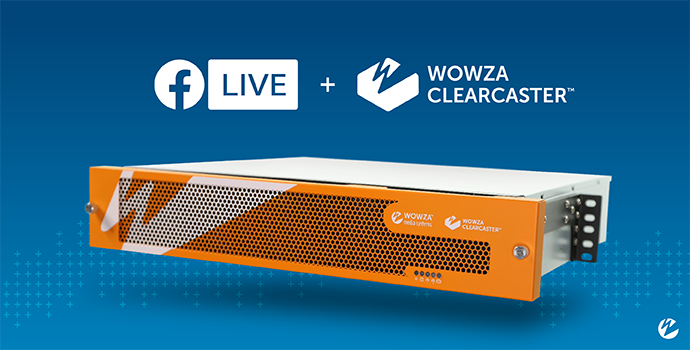 A Facebook Live logo, ClearCaster logo, and a picture of a ClearCaster encoding appliance