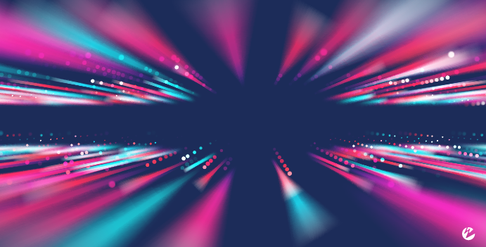 Abstract multicolor lines to depict data moving at a rapid, ultra low latency, pace.