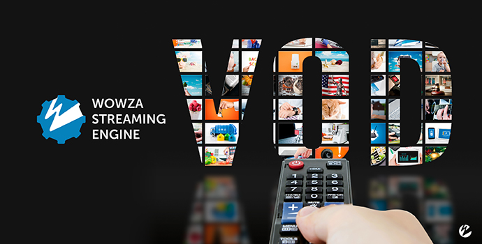 The letters VOD with images of different types of video-on-demand content inside of them and a channel changer pointed toward them as though they are made up of many TV screens.