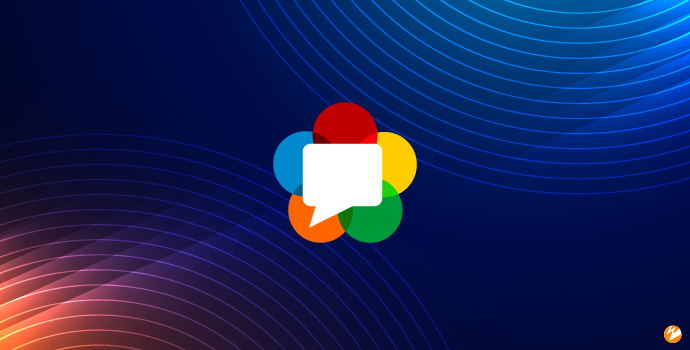 The WebRTC logo in front of a gradient purple to blue background.