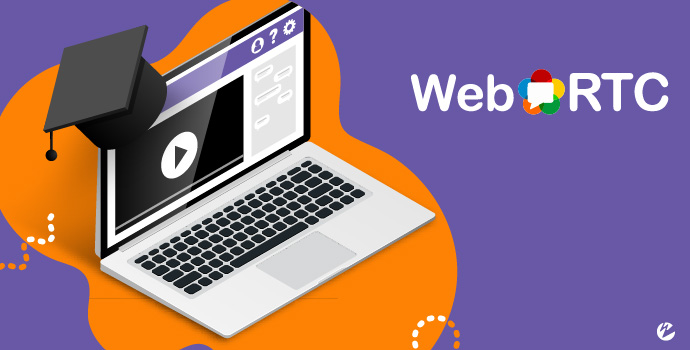 WebRTC logo and laptop with graduation cap