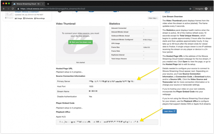 Screenshot: Wowza Streaming Cloud Manager
