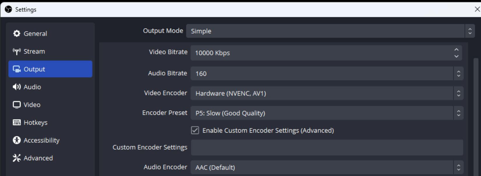 OBS Settings Video Encoder